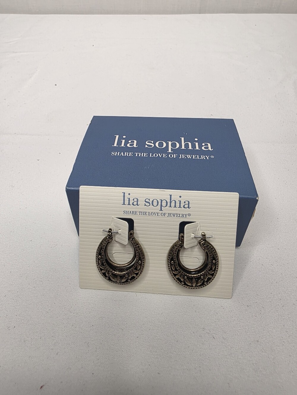 NWT Lia Sophia Antique Bronze Filigree Double Hoop Earrings Boho Chic